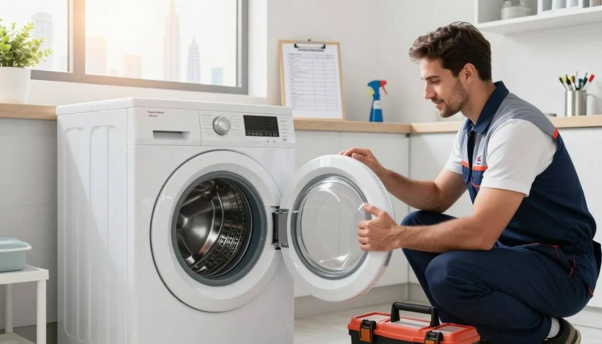 Front-load washing machine in laundry room